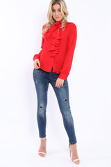 Red Ruffled Blouse - Corda-Tops