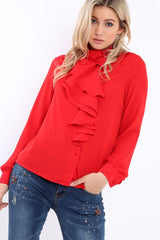 Red Ruffled Blouse - Corda-Tops