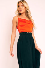 Red Satin Cowl Neck Lace Up Back Crop Top - Kamsi-Crop Tops