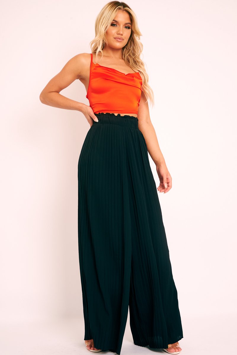Red Satin Cowl Neck Lace Up Back Crop Top - Kamsi-Crop Tops