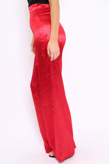 Red Satin High Waist Flare Trousers -Tisha-Trousers