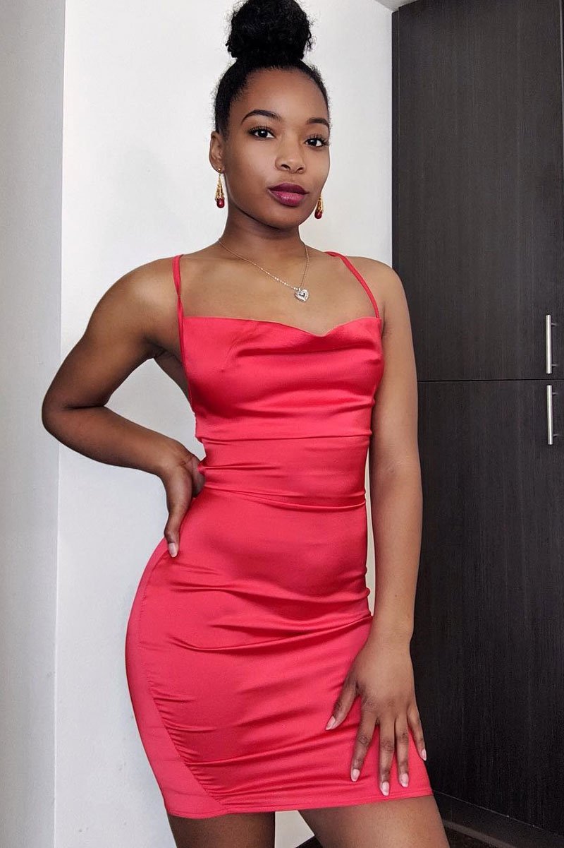 Red Satin Lace Up Bodycon Mini Dress - Sira-Dresses