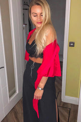 Red Satin Tie Crop Top - Alara-Crop Tops