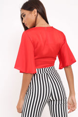 Red Satin Tie Crop Top - Alara-Crop Tops