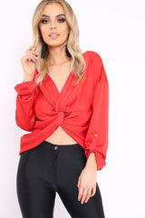 Red Satin Twist Knot Front Top - Susanne-Tops