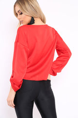 Red Satin Twist Knot Front Top - Susanne-Tops
