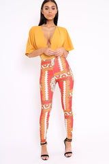 Red Scarf Print Leggings - Lilyan-Trousers