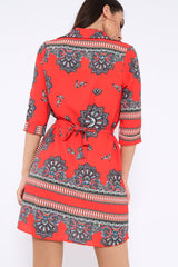 Red Scarf Print Shirt Dress - Kyah-Dresses