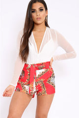 Red Scarf Print Tie Shorts - Sheza-Shorts