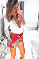 Red Scarf Print Tie Shorts - Sheza-Shorts