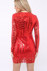 Red Sequin Bodycon Dress - Lisandra-Dresses