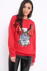 Red Sequin Embellished Rock Eagle Slogan Sweatshirt - Zaria-Sweatshirts