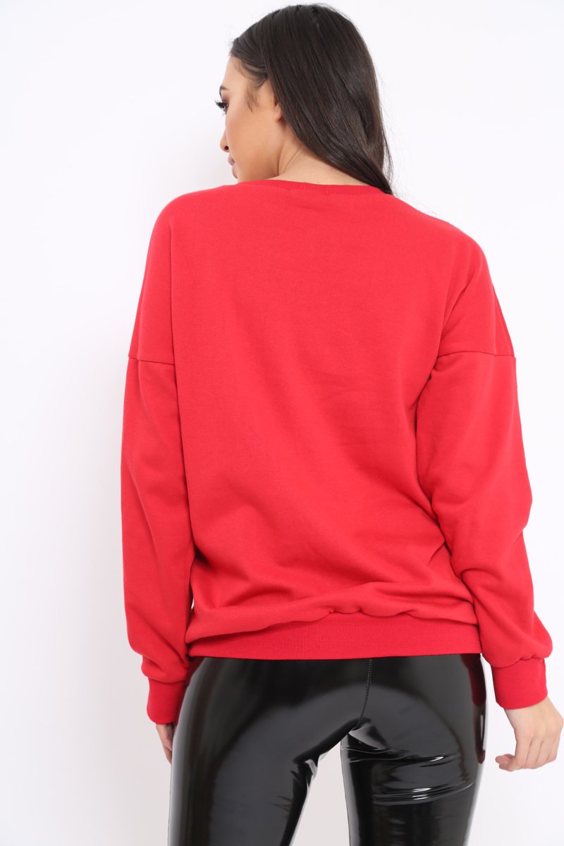 Red Sequin Embellished Rock Eagle Slogan Sweatshirt - Zaria-Sweatshirts