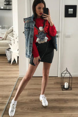 Red Sequin Embellished Rock Eagle Slogan Sweatshirt - Zaria-Sweatshirts