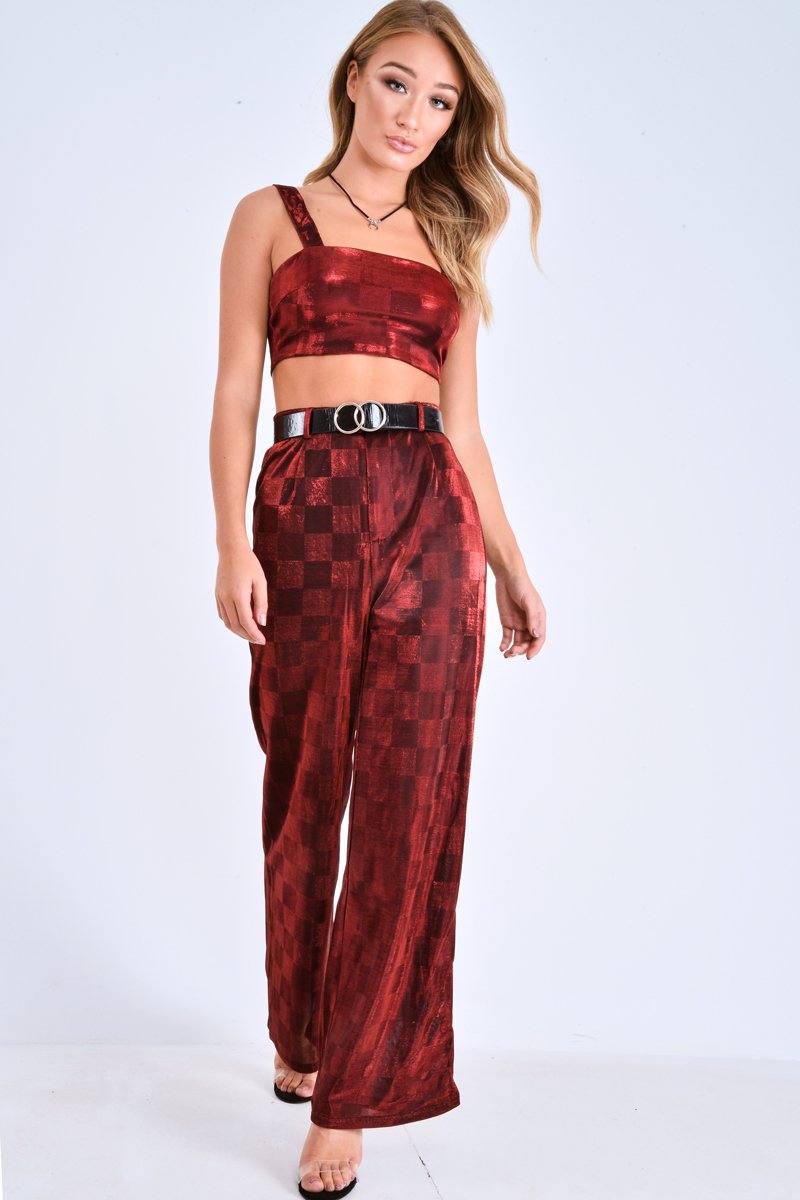 Red Shimmer Checkerboard Bralet - Ellani-Crop Tops