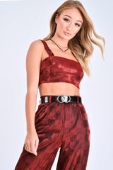 Red Shimmer Checkerboard Wide Leg Trousers - Beatriz-Trousers