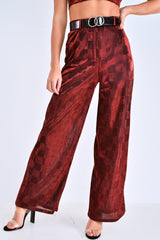Red Shimmer Checkerboard Wide Leg Trousers - Beatriz-Trousers