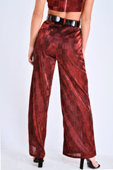Red Shimmer Checkerboard Wide Leg Trousers - Beatriz-Trousers