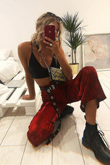 Red Shimmer Checkerboard Wide Leg Trousers - Beatriz-Trousers