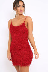 Red Shimmery Shaggy Dress - Sophie-Dresses