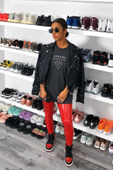 Red Shiny Vinyl PU Leggings - Rio-Trousers