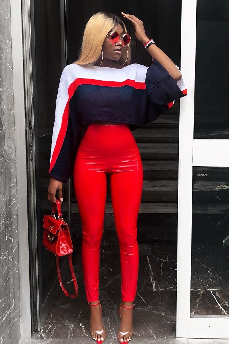 Red Shiny Vinyl PU Leggings - Rio-Trousers