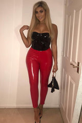 Red Shiny Vinyl PU Leggings - Rio-Trousers