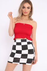 Red Shirred Frill Bandeau Crop Top - Camren-Crop Tops