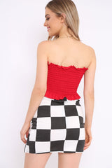 Red Shirred Frill Bandeau Crop Top - Camren-Crop Tops