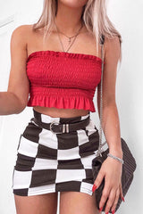 Red Shirred Frill Bandeau Crop Top - Camren-Crop Tops