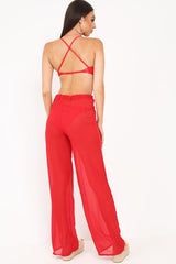 Red Shirred Wide Leg Trousers - Kamori-Trousers
