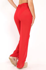 Red Shirred Wide Leg Trousers - Kamori-Trousers