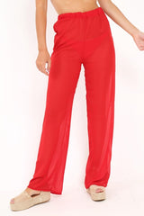 Red Shirred Wide Leg Trousers - Kamori-Trousers