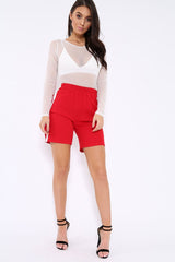 Red Shorts with White Side Stripe and Poppers - Moyra-Shorts