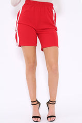 Red Shorts with White Side Stripe and Poppers - Moyra-Shorts