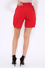 Red Shorts with White Side Stripe and Poppers - Moyra-Shorts
