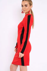 Red Side Black Striped Cut Out Dress - Layia-Dresses