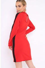 Red Side Black Striped Cut Out Dress - Layia-Dresses