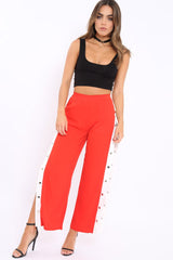 Red Side Popper White Stripe Trousers - Nazneen-Trousers