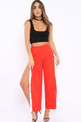 Red Side Popper White Stripe Trousers - Nazneen-Trousers