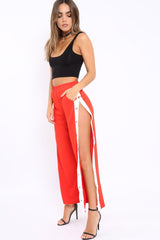 Red Side Popper White Stripe Trousers - Nazneen-Trousers