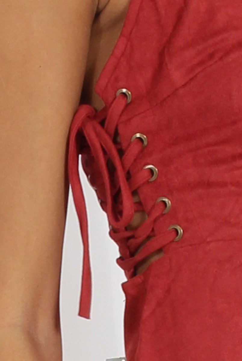 Red Side Tie Up Suede Dress - April-Dresses