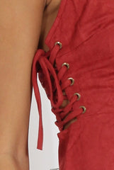 Red Side Tie Up Suede Dress - April-Dresses