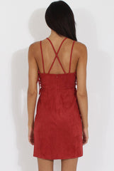 Red Side Tie Up Suede Dress - April-Dresses