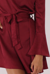 Red Silky Bardot Tie Waist Dress - Esther-Dresses