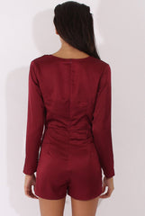 Red Silky Front Twist Playsuit - Venus-Playsuits