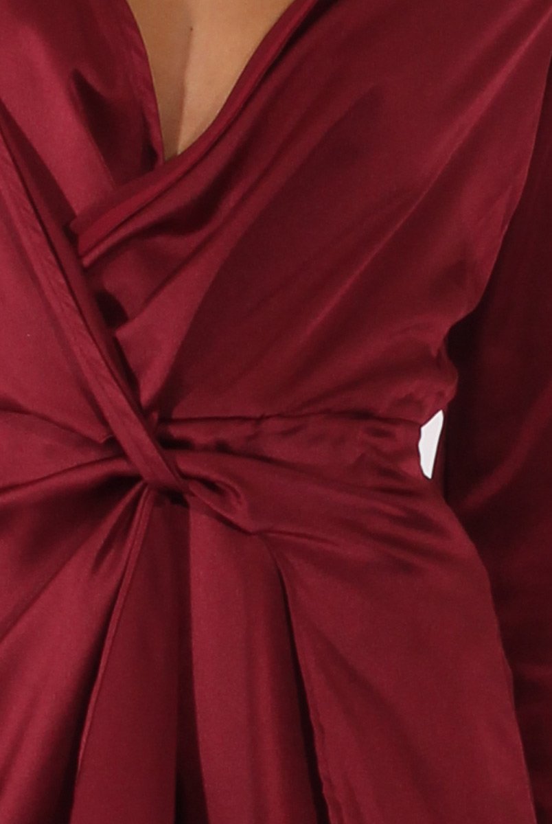 Red Silky Front Twist Playsuit - Venus-Playsuits