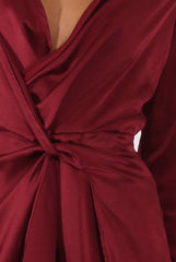 Red Silky Front Twist Playsuit - Venus-Playsuits