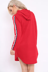 Red Sleeve Sports Trim Curve Hem Jumper Dress - Dixie-Dresses