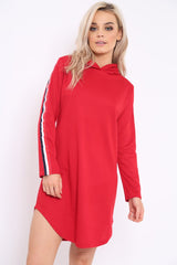 Red Sleeve Sports Trim Curve Hem Jumper Dress - Dixie-Dresses